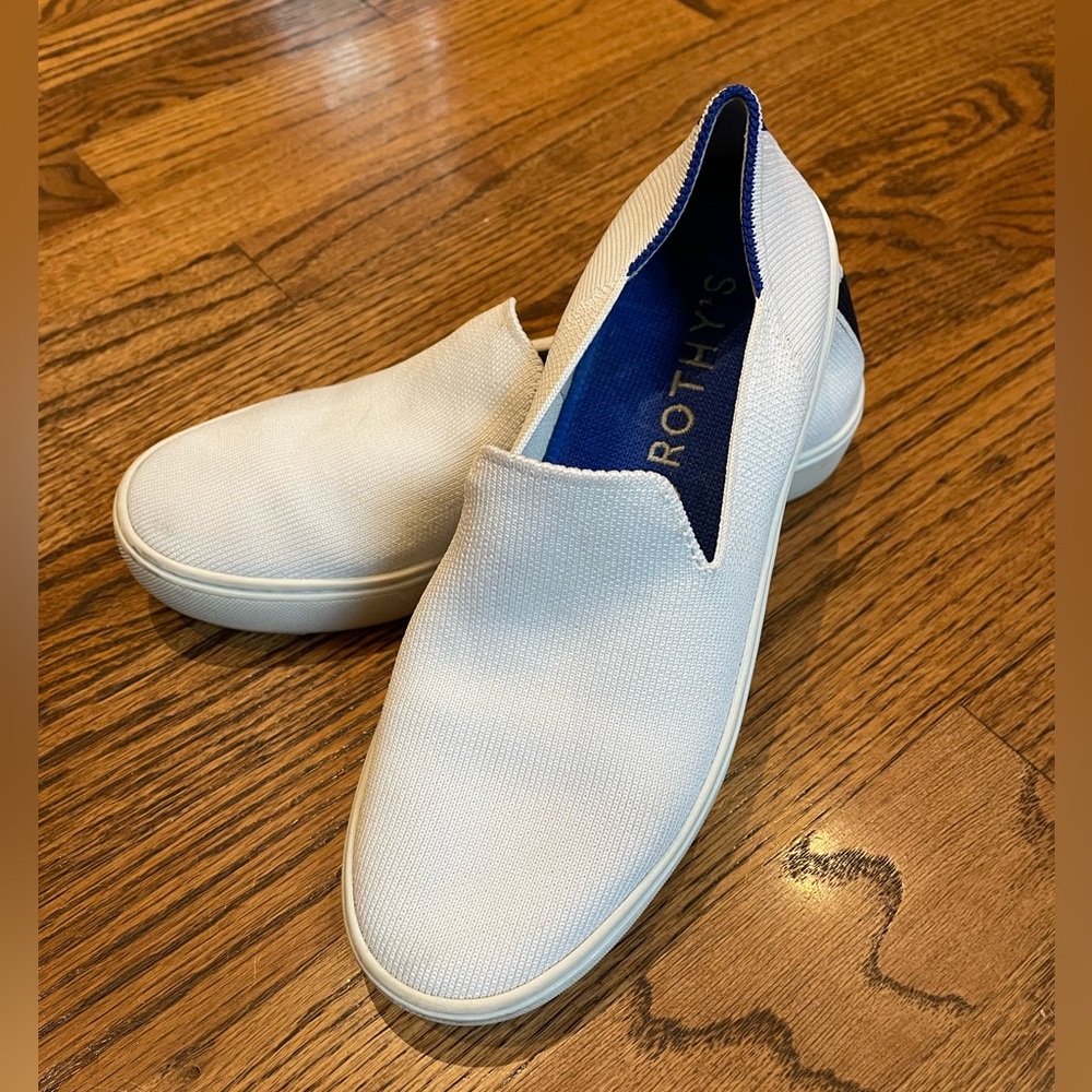 Rothy's White Slip-On Sneakers with Navy Lining